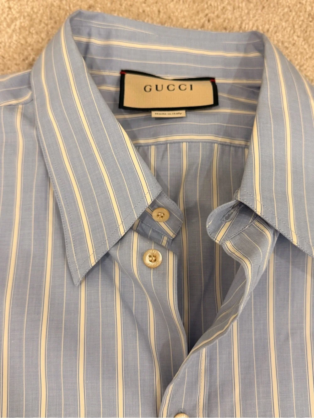 Gucci Light Blue and White Striped Men’s Button-Down Shirt